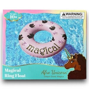 Afro Unicorn - Magical Ring‎ Float  - 39" Pool Float Inflatable - Girls Pink NEW